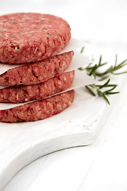 istock Raw burgers for hamburgers, in a pile 135566708