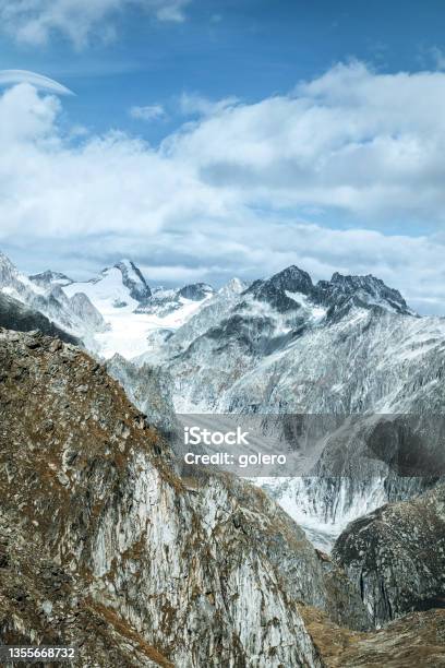 Glacier In The Swiss Alps Stock Photo - Download Image Now - 2021, Aletsch Glacier, Autumn