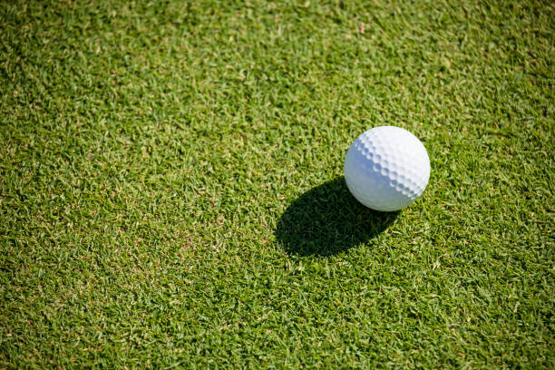 istock Beautiful green grass and pure white golf ball 1355669904