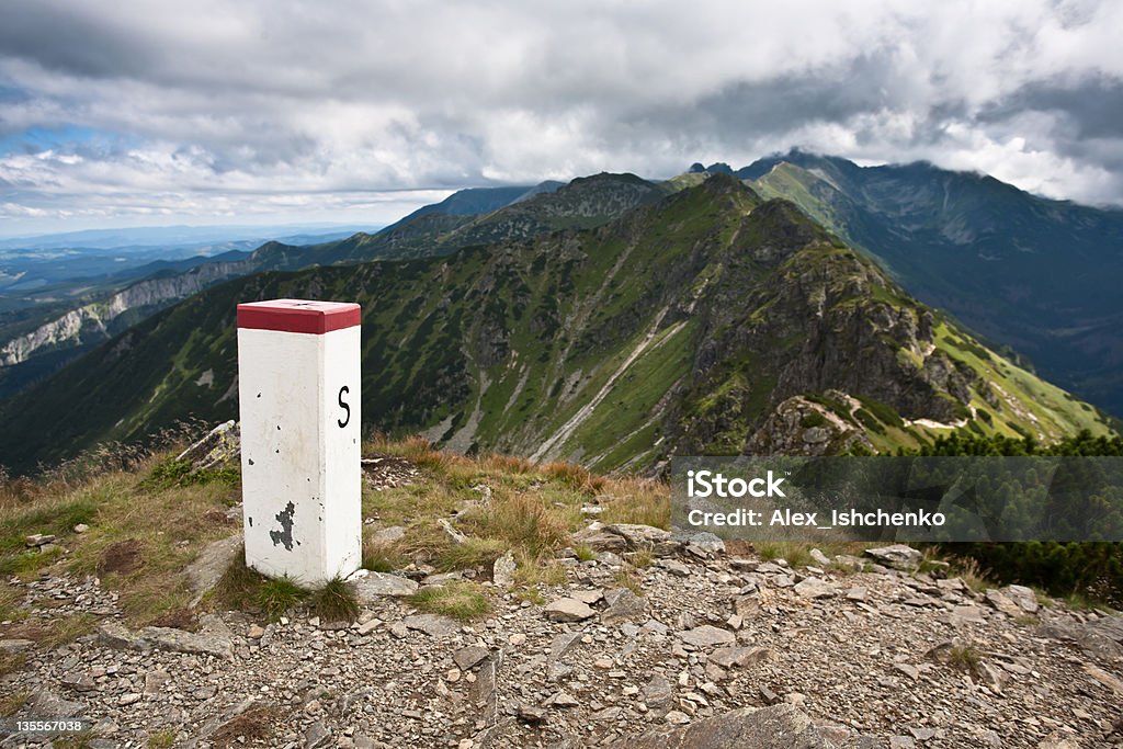 Mountain landscape. Mountain landscape with border signs in Tatra mountain national park, Poland. Beauty Stock Photo