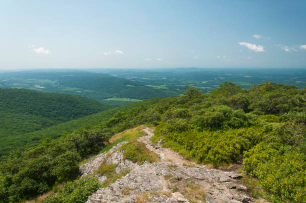 A landscape view of surrounding hills from atop alander mountain along the south taconic trail in mount washington, massachusetts.