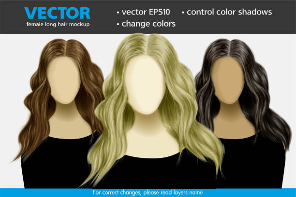 Change color base and color shadows. Female curly long hair mockup vector art illustration
