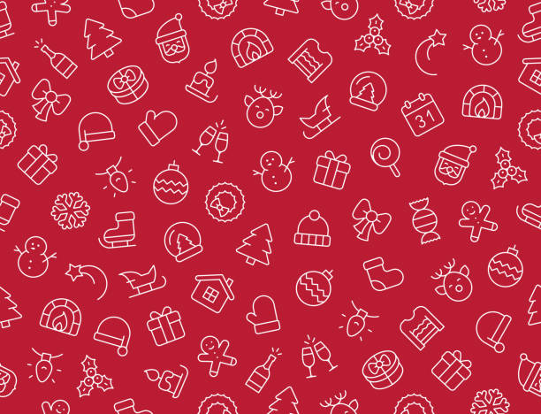 boże narodzenie seamless icon background - wrapping paper christmas gift snowman stock illustrations