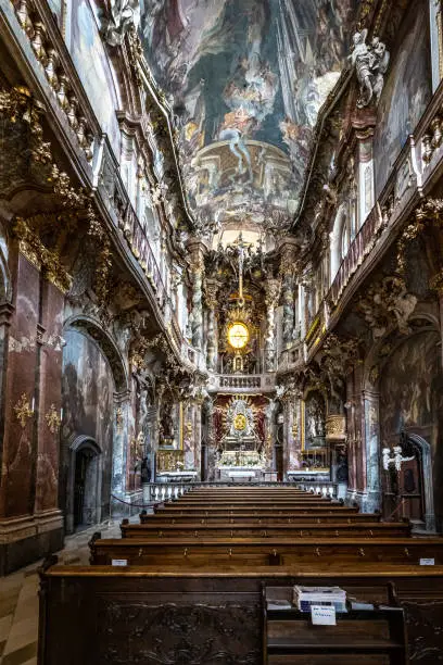 Interior of the baroque Asam Church, Asamkirche in Munich, Bavaria, Germany