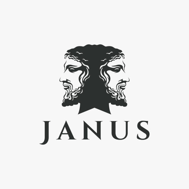 ancient vintage greek janus god logo vector on white background - twins 幅插畫檔、美工圖案、卡通及圖標