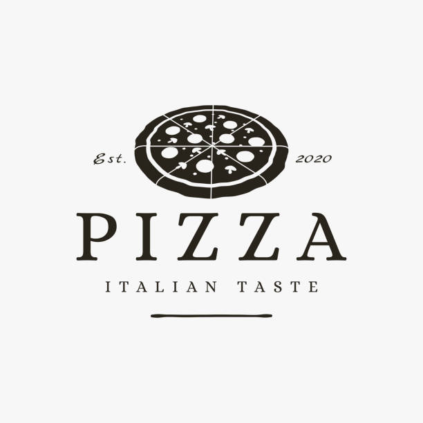 白い背景にヴィンテージレトロなピザベクターテンプレート - pizzeria点のイラスト素材／クリップアート素材／マンガ素材／アイコン素材