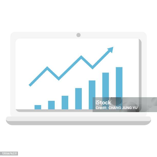 Computer Chart Cartoon Laptop Computor And Growing Chart Bar Stock Illustration - Download ...
