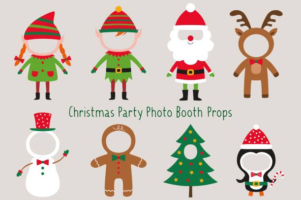 ilustraciones, imágenes clip art, dibujos animados e iconos de stock de accesorios de fiesta vectorial de navidad y año nuevo - photo booth