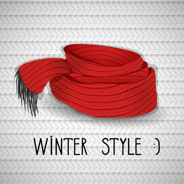 ilustrações, clipart, desenhos animados e ícones de vetor torcido lenço vermelho de malha. ilustração de inverno. - wool scarf backgrounds knitting
