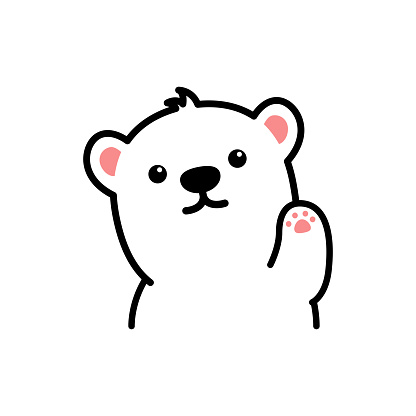 Cute polar bear waving paw cartoon icon, vector illustration