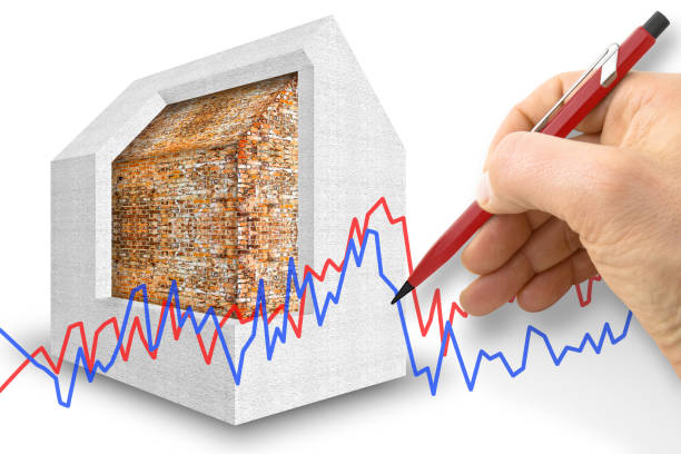 progettazione di isolamento termico di vecchi edifici per migliorare l'efficienza energetica e ridurre le perdite termiche - concetto di rendering 3d con grafico - heat dispersion foto e immagini stock