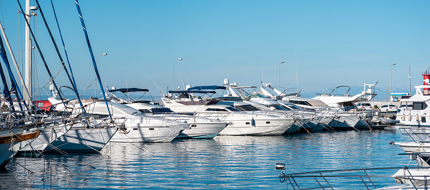 marina harbor with moored sea yachts