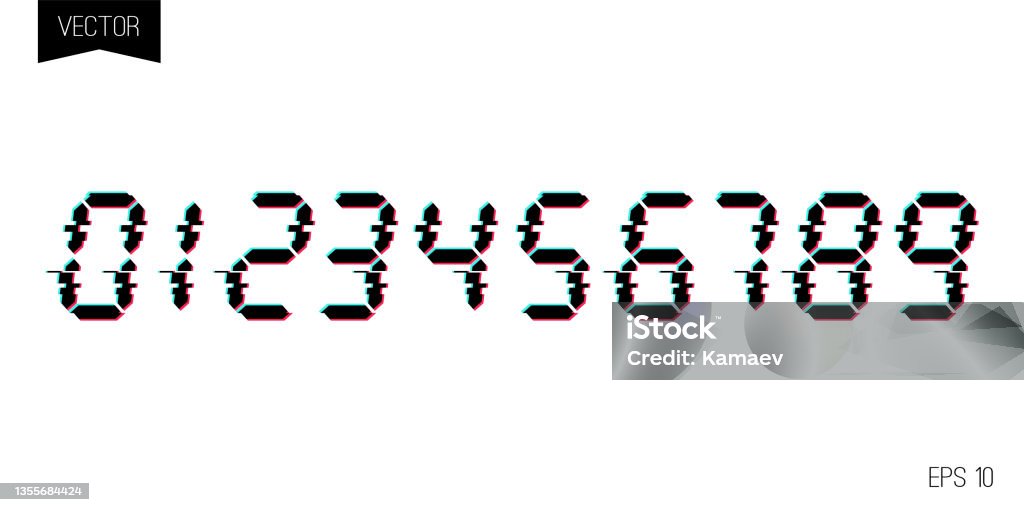 Lcd Number Vector Glitch Lcd Digits Vector Font Template Vector Set Of Electronic Lcd ...