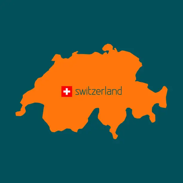Vector illustration of Orange silhouette of Switzerland with flag. Vector