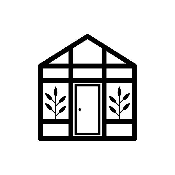 ilustrações de stock, clip art, desenhos animados e ícones de greenhouse icon. black contour silhouette. front view. vector flat graphic illustration. the isolated object on a white background. isolate. - greenhouse