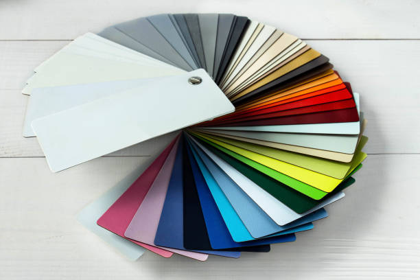 istock Colorful color guide with palette of paint samples. Catalog for tinting 1355687387