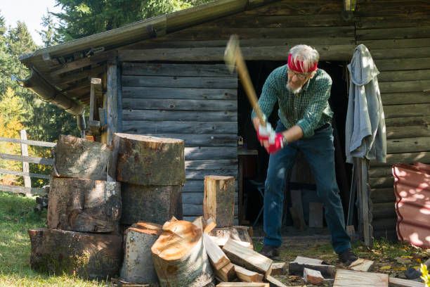 istock Senior man chopping firewood 1355689995