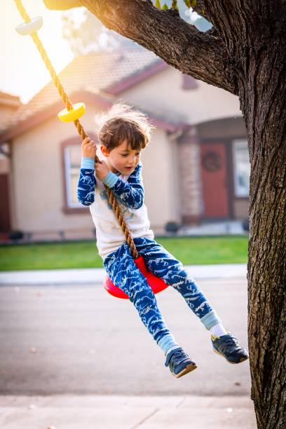istock Little boy having fun at his home front yard 1355692109