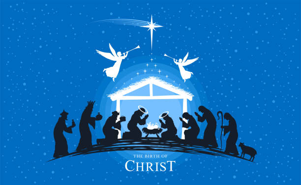 stockillustraties, clipart, cartoons en iconen met christmas nativity scene. holy night. the birth of christ! - kerstengel
