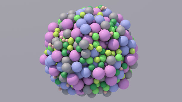 istock Sphere with violet, green, blue, beige, gray balls. Abstract illustration, 3d render. 1355697330