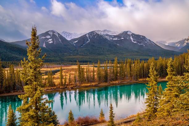 istock Blue Cloudy Sky Over A Mountain Lookout In Banff 1355698233