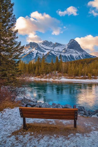 istock Bench Looking Out Over The Canmore River Valley 1355700166