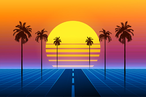 Hldlf Synthwave Retro Background Palm Trees Stock Illustration - Download ...