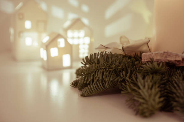 istock Christmas decoration with candles and magic lights 1355710404