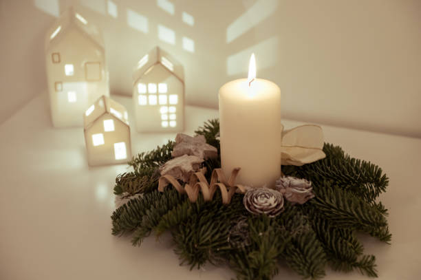 istock Christmas decoration with candles and magic lights 1355712855