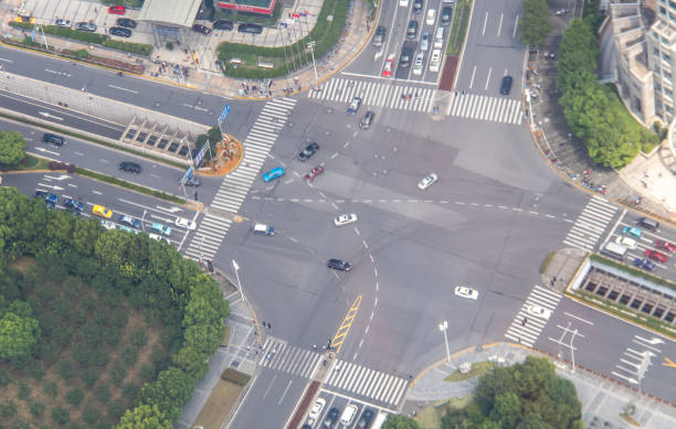 istock Road crossing aerial view at Shanghai 1355716474
