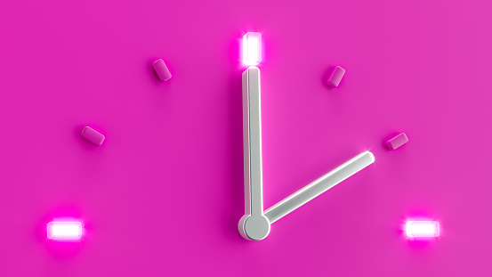 Pink 3d Half Clock Time 2 o Clock pm am Silver needle backlit dial light 3d illustration