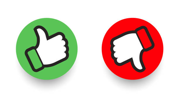 thumbs up and thumbs down, like and deslike symbos. green and blue buttons. vector design - aşağıya gitmek illüstrasyonlar stock illustrations