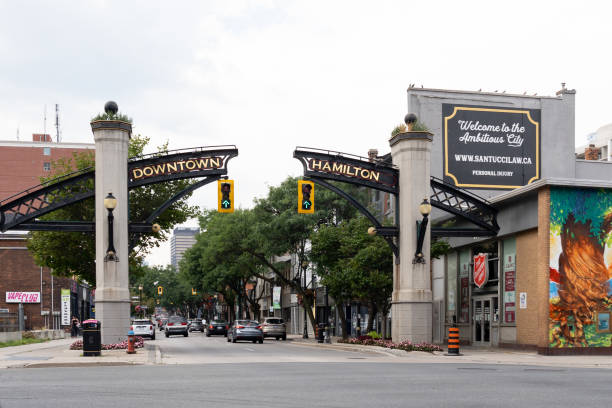 Gateway entrance to Downtown Hamilton, ON, Canada. Hamilton, On, Canada - August 22, 2021: Gateway entrance to Downtown Hamilton, ON, Canada.  Hamilton is a port city in the Canadian province of Ontario. hamilton on stock pictures, royalty-free photos & images