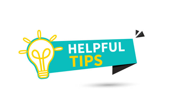 Helpful tips written on blue bubble with light bulb background vector art illustration