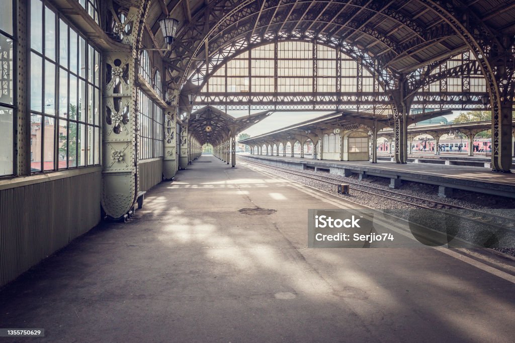 Empty old railway station. Saint Petersburg. Empty old railway station. Saint Petersburg. Russia. Railroad Station Stock Photo