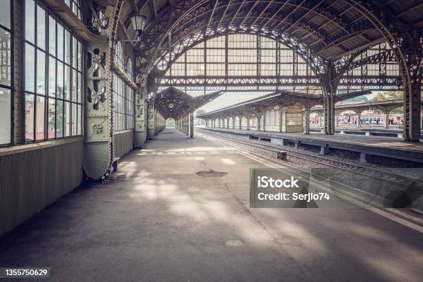 Empty Old Railway Station Saint Petersburg Stock Photo - Download Image Now - Railroad Station, Archival, Retro Style