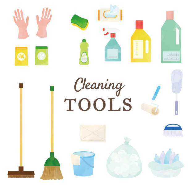 bildbanksillustrationer, clip art samt tecknat material och ikoner med illustration set of cleaning products - husstädning illustrationer