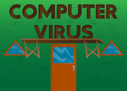 Computer Virus Text Computer Virus Text With Front Door Background Stock Illustration ...