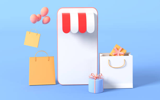 istock Gifts and phone with blue background, 3d rendering. 1355760273