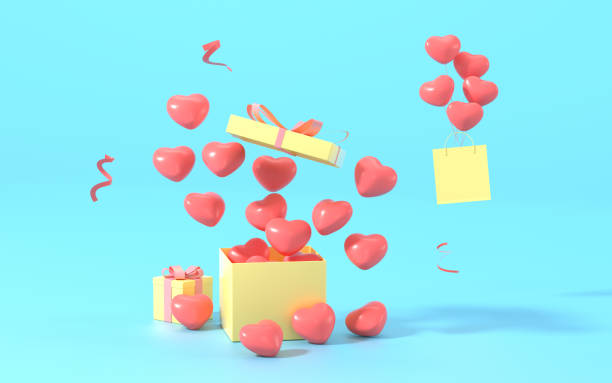 istock Gifts and balloons with blue background, 3d rendering. 1355760814