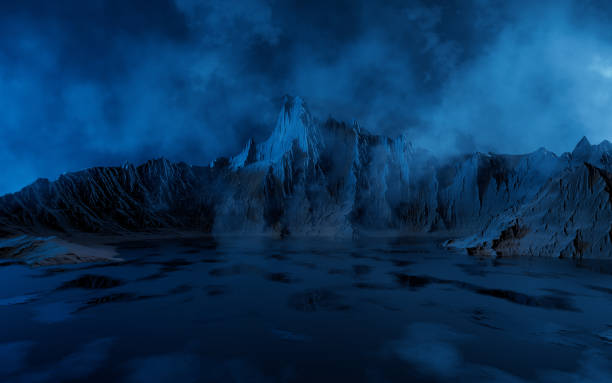 istock Smoke and mountains with dark background, 3d rendering. 1355760928