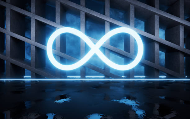 istock Concrete structure of buildings and neon lines, 3d rendering. 1355760943