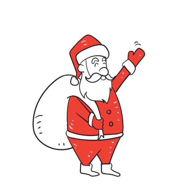 illustrations, cliparts, dessins animés et icônes de doodle dessiné à la main père noël illustration vecteur - santas sack