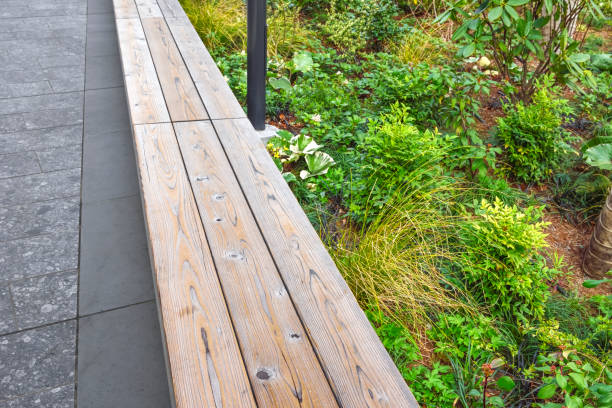 istock Wooden bench and plants 1355765912
