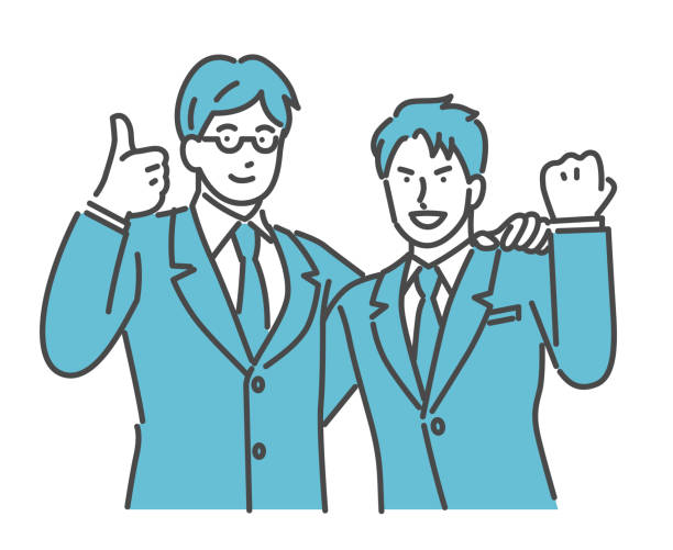ilustrações, clipart, desenhos animados e ícones de um par de homens de terno com ombros cruzados - asian ethnicity businessman white background holding