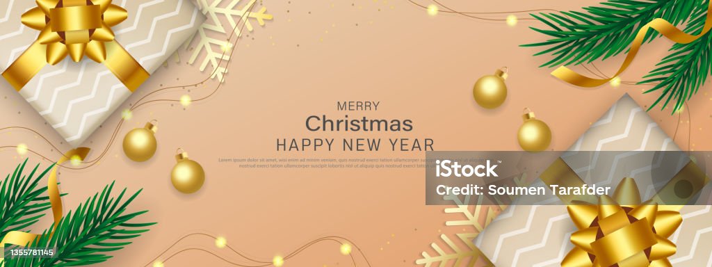 Vetores de Feliz Natal E Feliz Design De Modelo De Banner De Ano Novo Com  Luz De Natal Decorativa e mais imagens de Aniversário - iStock