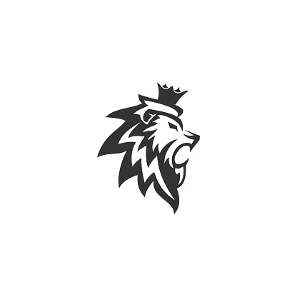 Lion head with crown Illustration Template Icon emblem Isolated