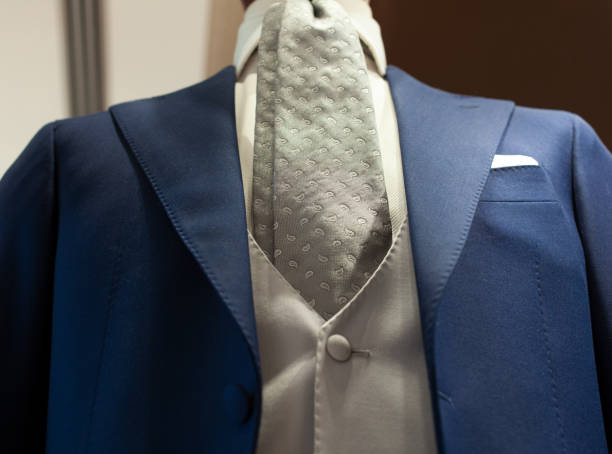 istock Elegant blue male suit with gray vest 1355786572