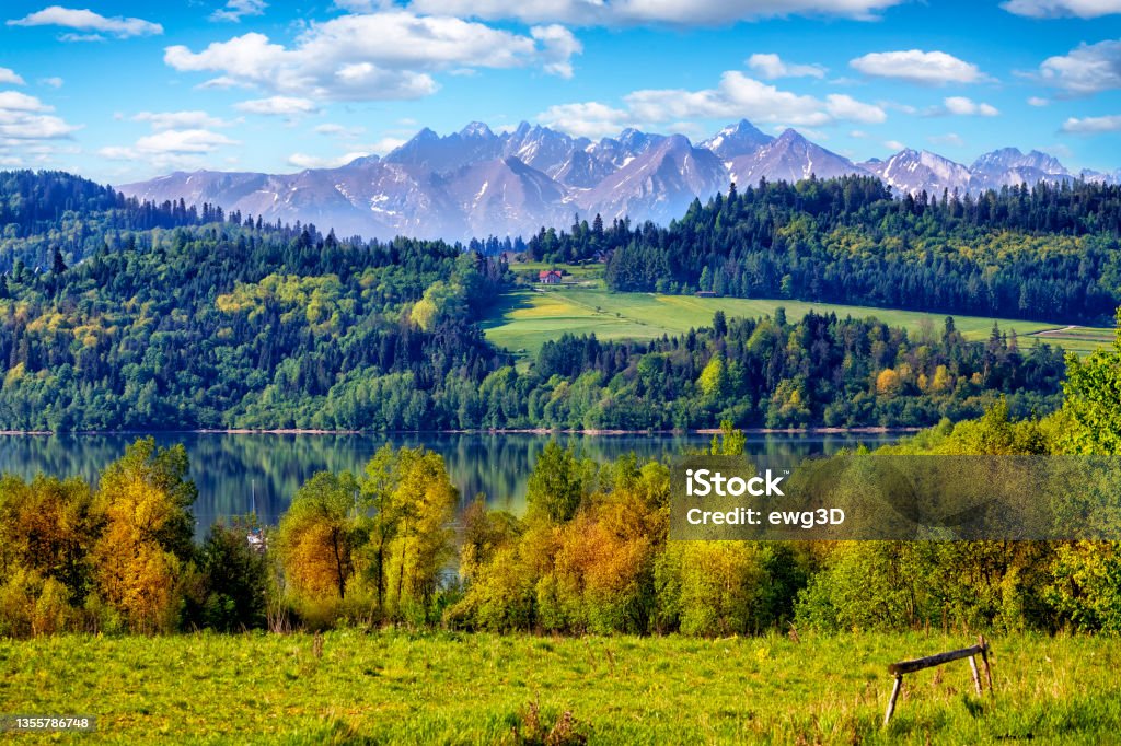Vacation in Poland - The Czorsztyn lake and Tatra Mountains landscape Poland Stock Photo