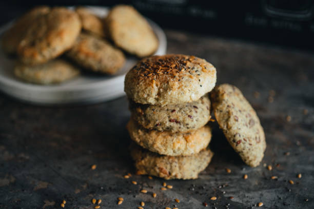istock Oats cookies over black background 1355789445